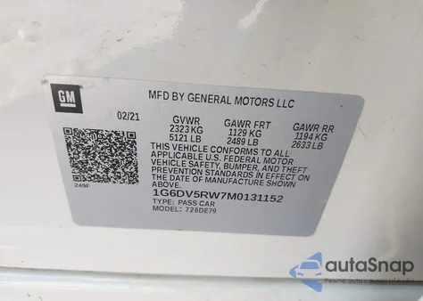 2021 Cadillac Ct5 V-Series z USA, uszkodzony, nr VIN 1G6DV5RW7M0131152